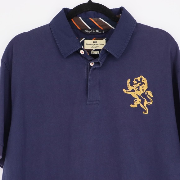 Canterbury of New Zealand Mens Size XL Navy Blue Lion Crest Polo Shirt Casual - Picture 2 of 7